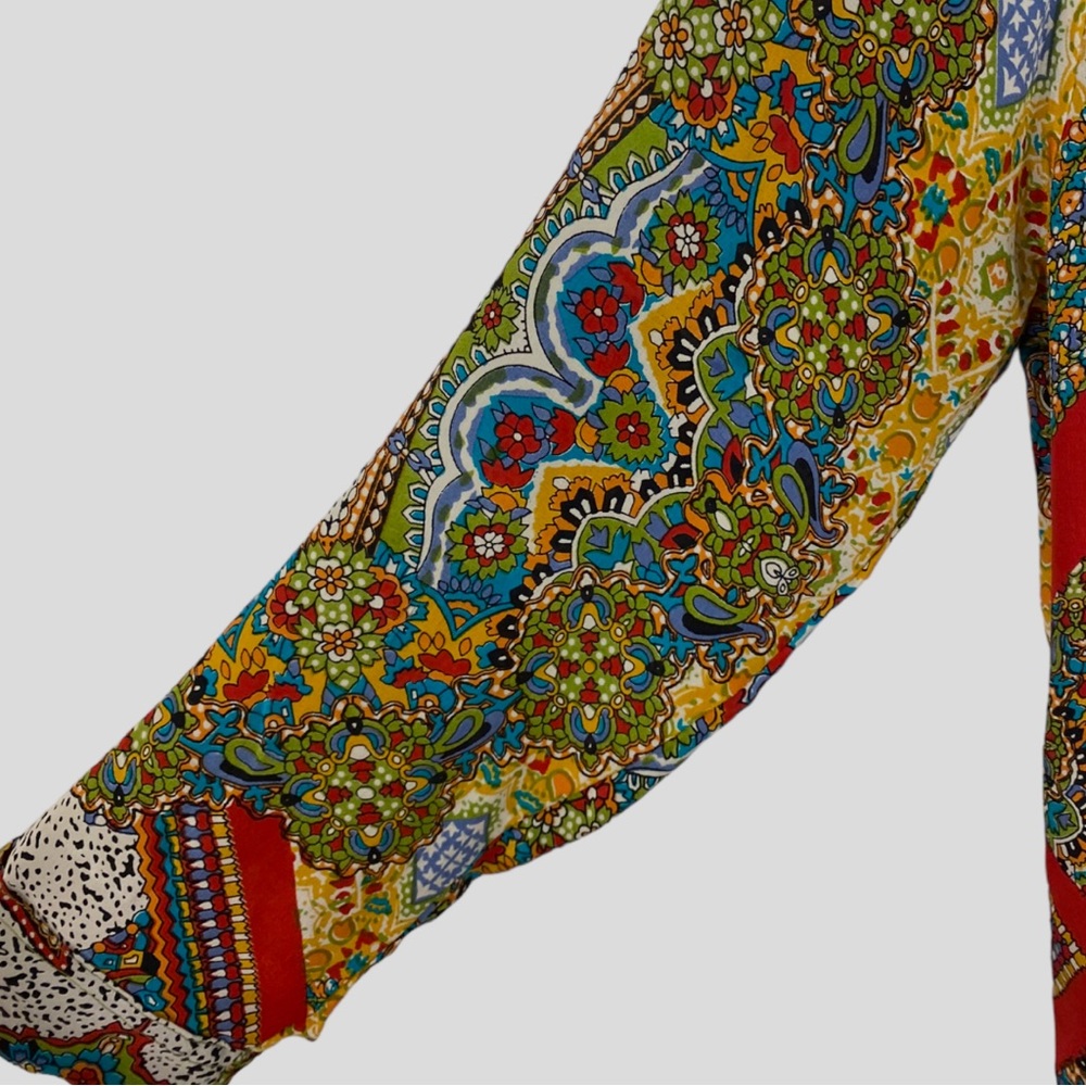 Tolani Multicolor Patchwork Silk Button Down Shir… - image 3